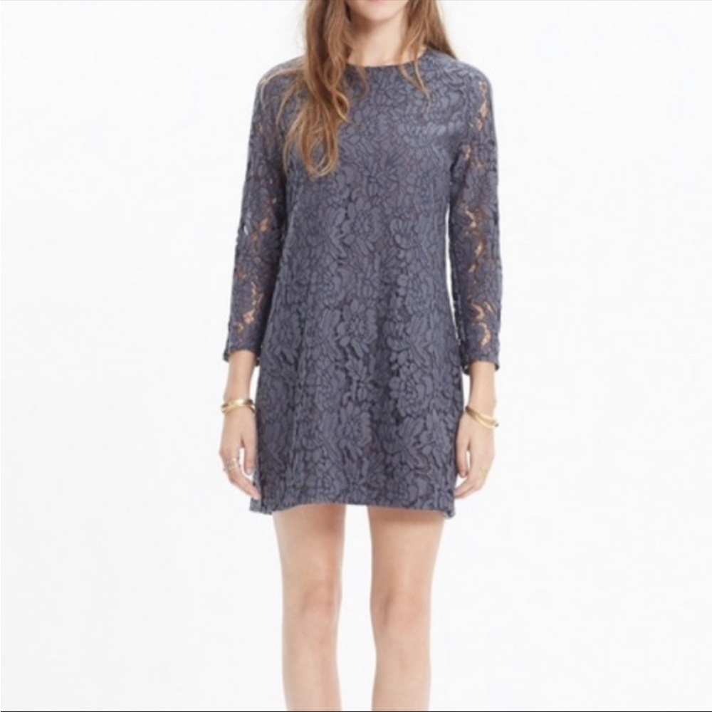 NWT Madewell Gray Lace Long Sleeve Shift Dress.